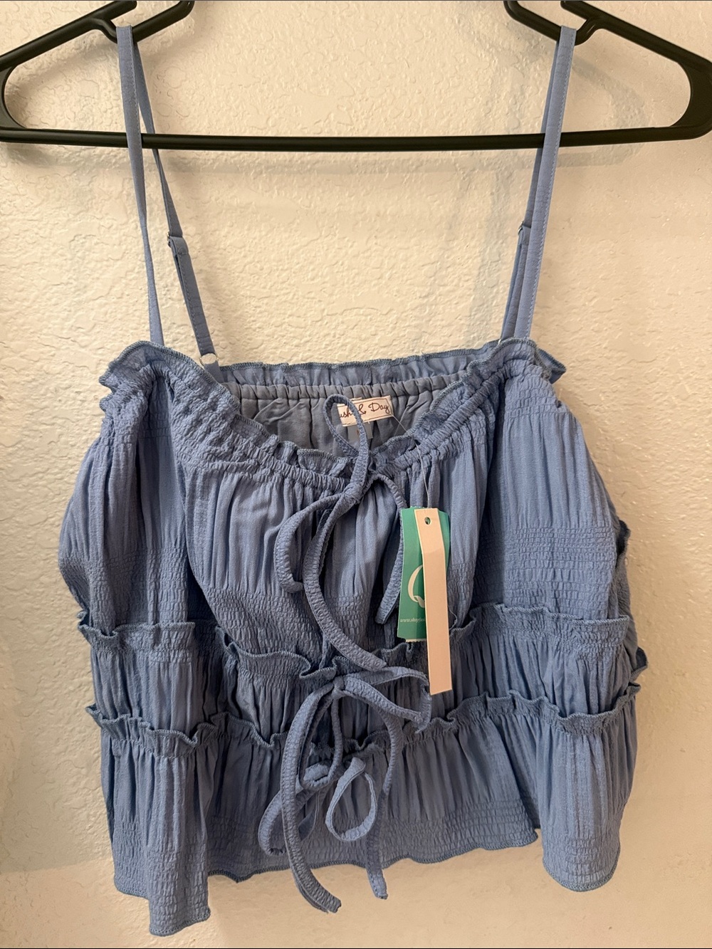 Blue Smocked Tie-Front Women's Tank Top